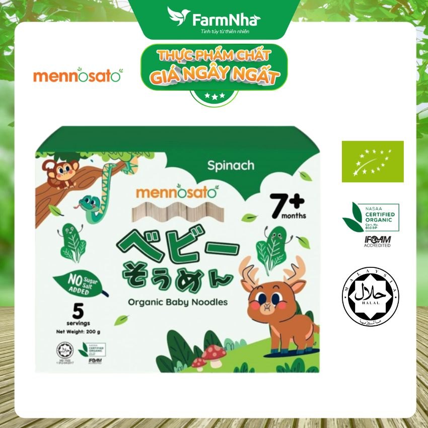 Mì Rau Củ Hữu Cơ Cho Bé Vị Cải Bó Xôi 200g MenNoSato Organic Baby Noodles Spinach