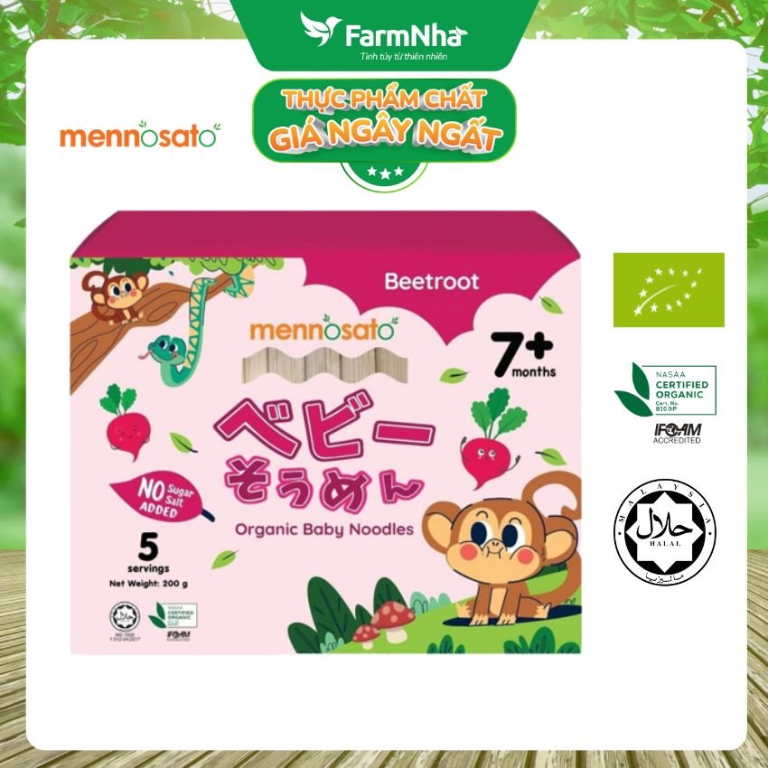 Mì Sợi Ăn Dặm Rau Củ Hữu Cơ Cho Bé Vị Củ Dền 200g MenNoSato Organic Baby Noodles Beetroot