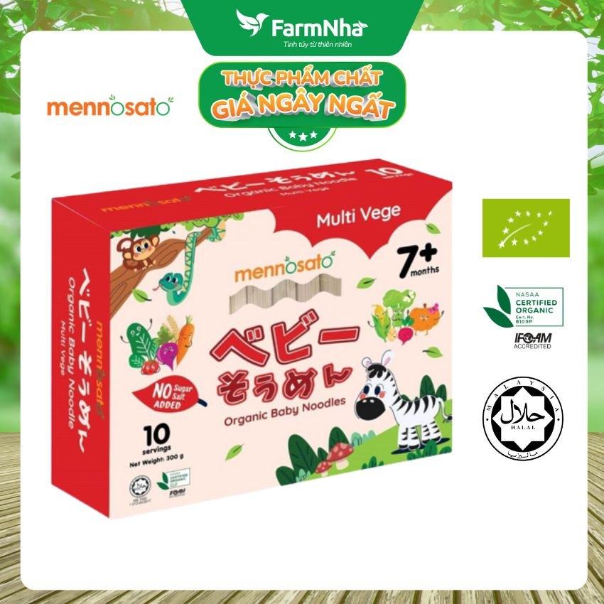 Mì Sợi Ăn Dặm Rau Củ Hữu Cơ Cho Bé Hỗn Hợp 10 Vị 300g MenNoSato Organic Baby Noodles Multi Vege