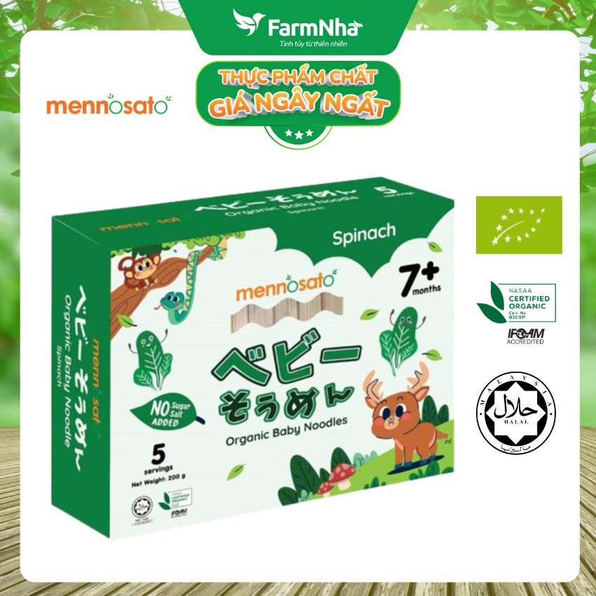 Mì Rau Củ Hữu Cơ Cho Bé Vị Cải Bó Xôi 200g MenNoSato Organic Baby Noodles Spinach