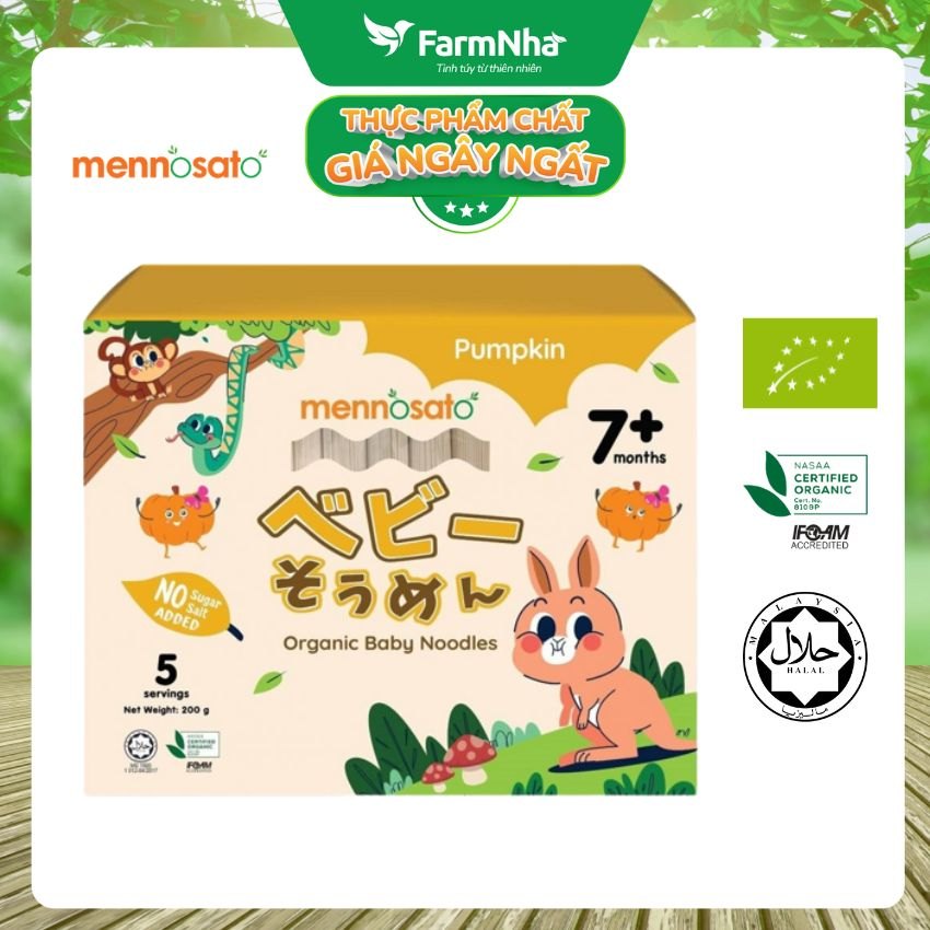 Mì Sợi Ăn Dặm Rau Củ Hữu Cơ Cho Bé Vị Bí Ngô 200g MenNoSato Organic Baby Noodles Pumpkin