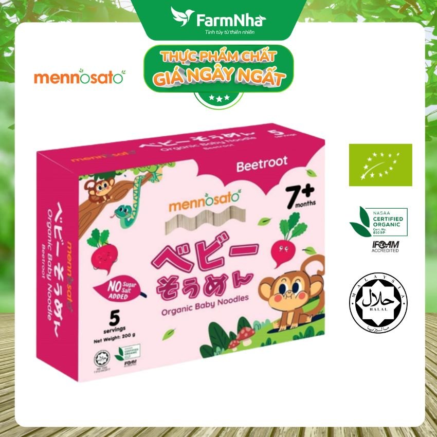 Mì Sợi Ăn Dặm Rau Củ Hữu Cơ Cho Bé Vị Củ Dền 200g MenNoSato Organic Baby Noodles Beetroot