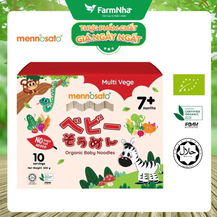 Mì Sợi Ăn Dặm Rau Củ Hữu Cơ Cho Bé Hỗn Hợp 10 Vị 300g MenNoSato Organic Baby Noodles Multi Vege