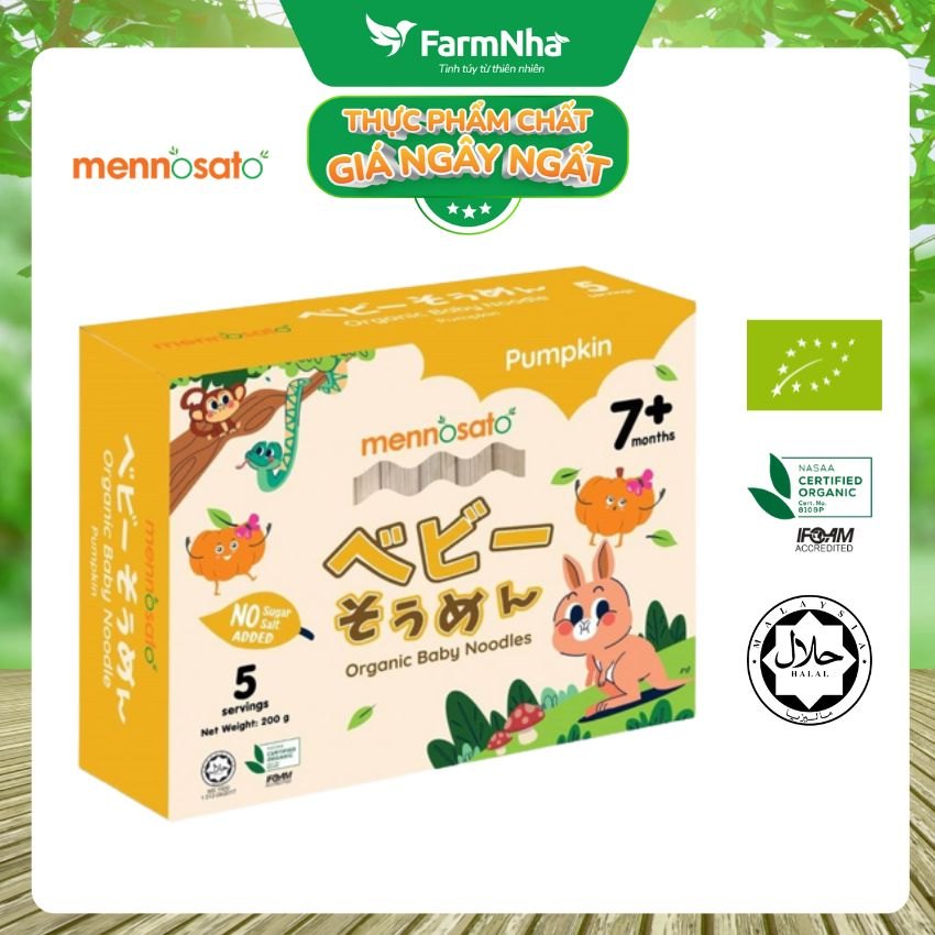 Mì Sợi Ăn Dặm Rau Củ Hữu Cơ Cho Bé Vị Bí Ngô 200g MenNoSato Organic Baby Noodles Pumpkin