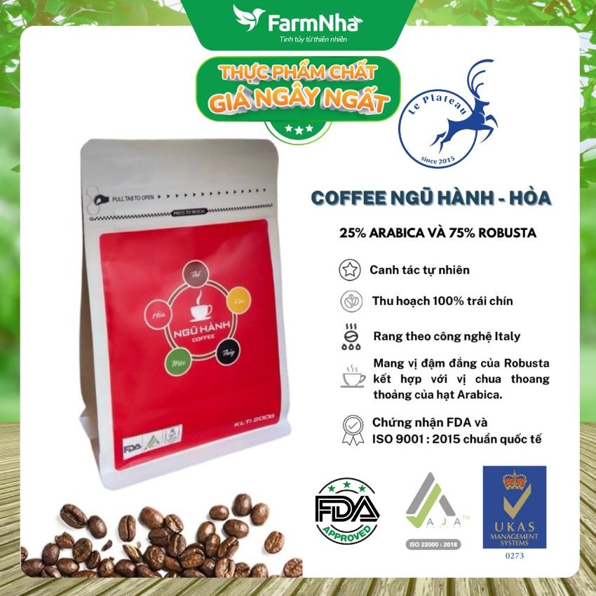 Coffee Ngũ Hành Le Plateau Hỏa 200gr pha Phin - Ara 25% Rob 75%