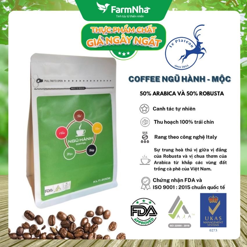 Coffee Ngũ Hành Le Plateau Mộc 200gr pha Phin - Ara 50% Rob 50%