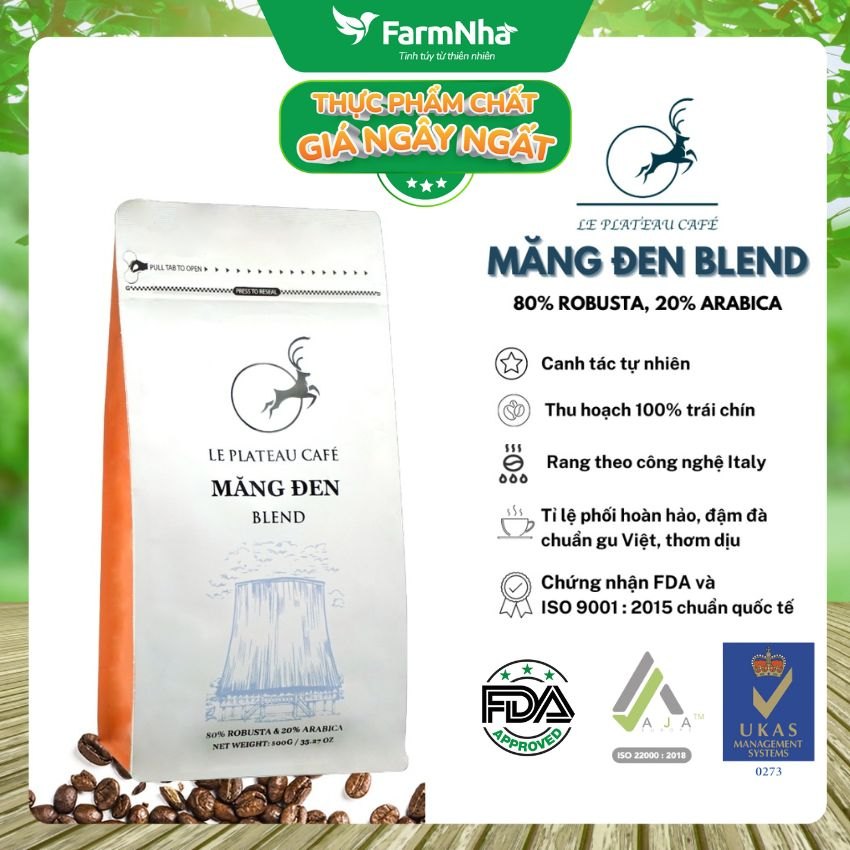 Cà phê Măng Đen Blend Le Plateau Nguyên Hạt 500gr 20% Arabica, 80% Robusta - Chuẩn Xuất Khẩu FDA Hoa Kỳ