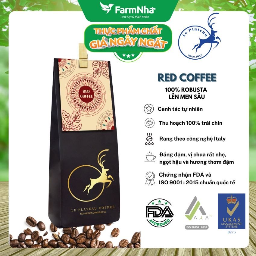 Coffee Red Le Plateau 250gr pha Phin 100% Robusta - Chuẩn Xuất Khẩu FDA Hoa Kỳ