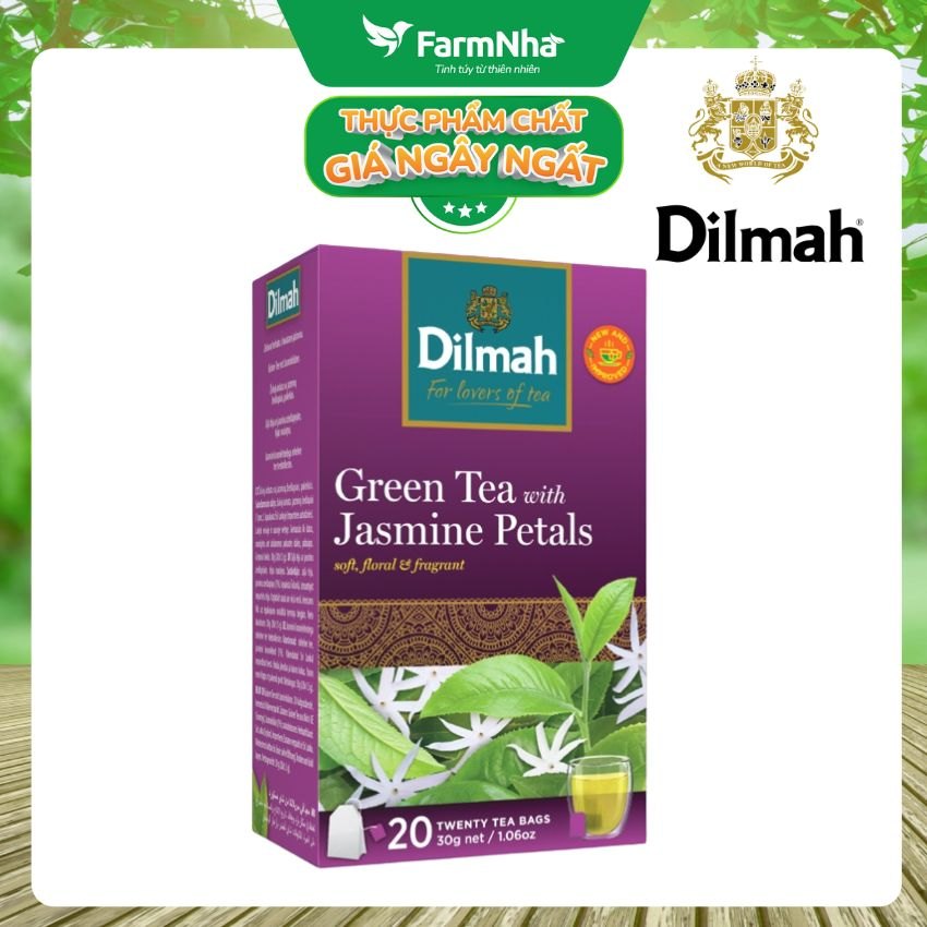 Trà Dilmah Green Tea with Jasmine Petals 30g 20 Túi Lọc x 1,5g Hương hoa Nhài - Tinh hoa trà Sri Lanka