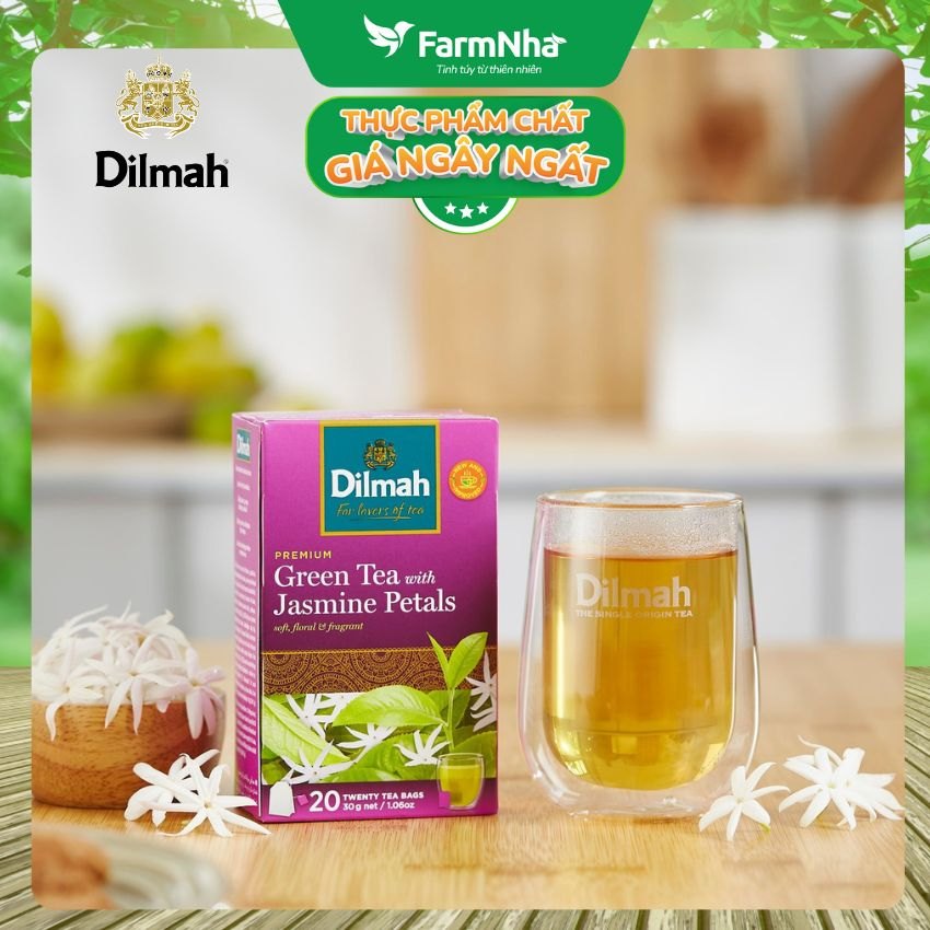 Trà Dilmah Green Tea with Jasmine Petals 30g 20 Túi Lọc x 1,5g Hương hoa Nhài - Tinh hoa trà Sri Lanka