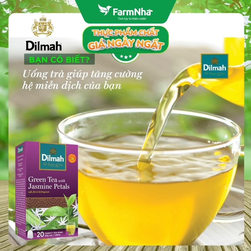 Trà Dilmah Green Tea with Jasmine Petals 30g 20 Túi Lọc x 1,5g Hương hoa Nhài - Tinh hoa trà Sri Lanka