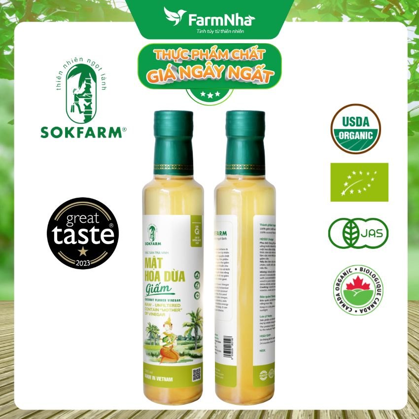 Giấm Mật Hoa Dừa Hữu Cơ Sokfarm 265ml - Vị Chua Tự Nhiên Cho Sức Khỏe Hoàn Hảo