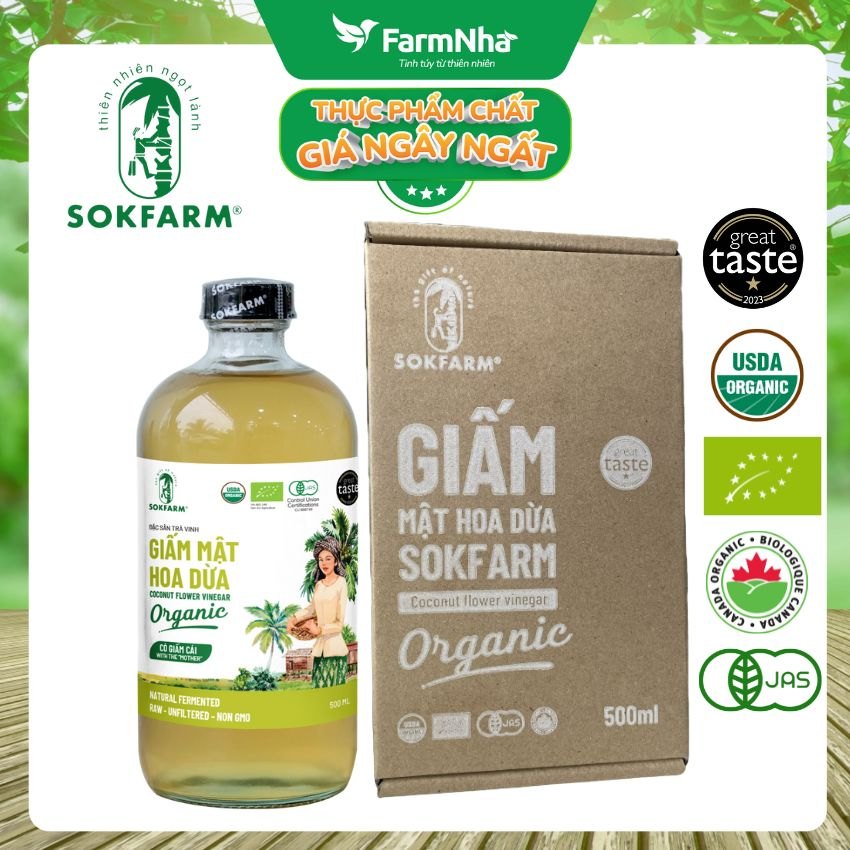 Giấm Mật Hoa Dừa Hữu Cơ Sokfarm 500ml