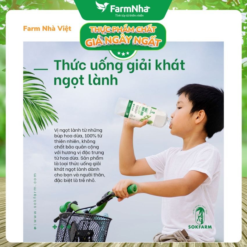 (Combo 5) Nước uống mật hoa dừa Sokfarm 1 lít - Giải khát sảng khoái, bù khoáng điện giải tự nhiên