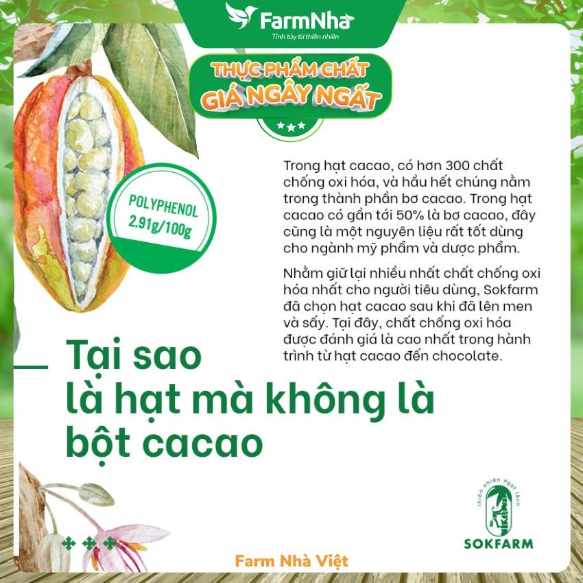 (Combo 2) Hạt cacao & Mật hoa dừa Sokfarm 75gr - Ổn Định Đường Huyết Giúp Cơ Thể Khỏe Mạnh