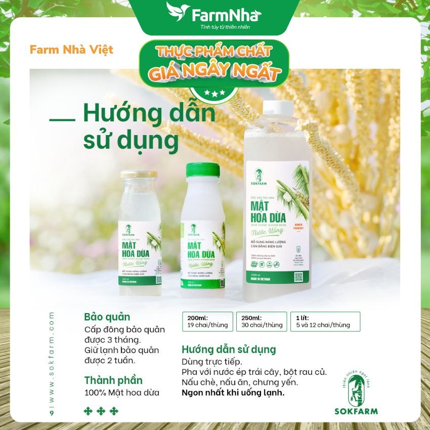 Nước uống mật hoa dừa Sokfarm 250ml - Giải khát sảng khoái, bù khoáng điện giải tự nhiên