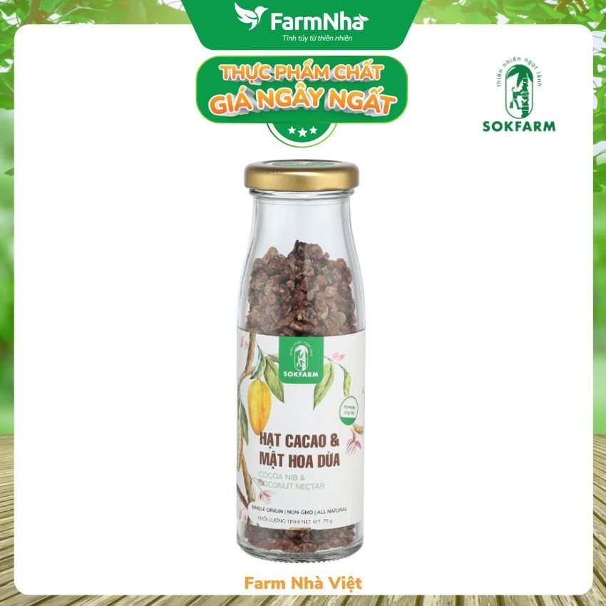 Hạt cacao & Mật hoa dừa Sokfarm 75gr - Ổn Định Đường Huyết Giúp Cơ Thể Khỏe Mạnh