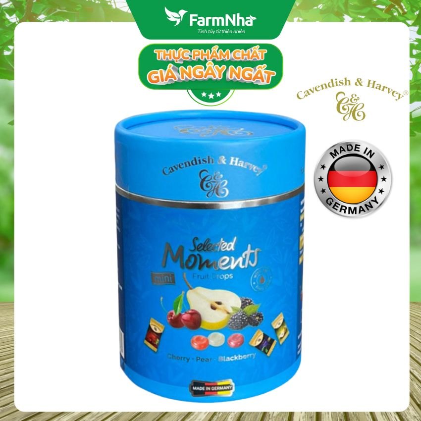 Kẹo Cavendish & Harvey C&H 100g Selected Moments Fruit Drops Blue - Hỗn hợp trái cây Lê, Anh đào, Dâu Đen