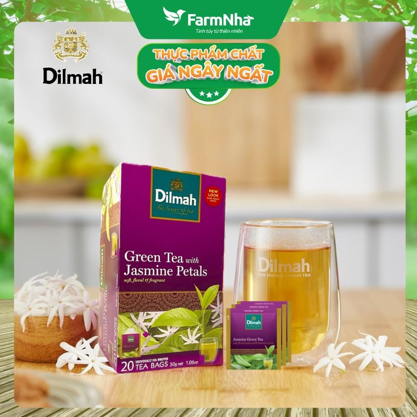 Trà Dilmah Green Tea with Jasmine Petals (Túi Bạc Đặc Biệt) 30g 20 Túi x 1,5g Hương hoa Nhài