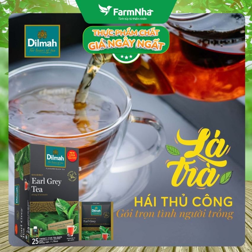 Trà Dilmah Premium Ceylon Earl Grey Tea 50g (Túi bạc đặc biệt) 25 túi x 2gr Trà Bá Tước - Tinh hoa trà Sri Lanka