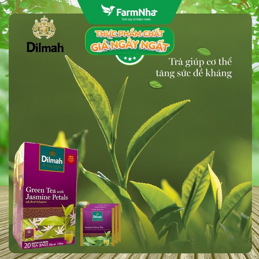 Trà Dilmah Green Tea with Jasmine Petals (Túi Bạc Đặc Biệt) 30g 20 Túi x 1,5g Hương hoa Nhài