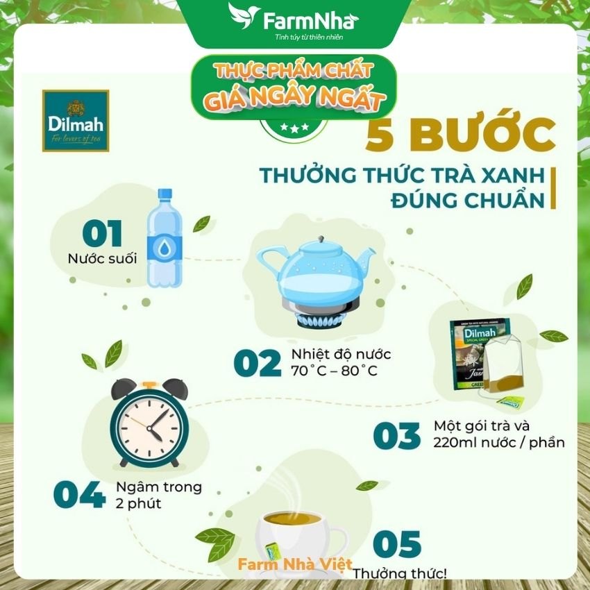 Trà Dilmah Pure Green Trà Xanh 30g 20 túix1.5g Túi Bạc Riêng Biệt - Tuyệt vời cho những ai yêu thích trà xanh