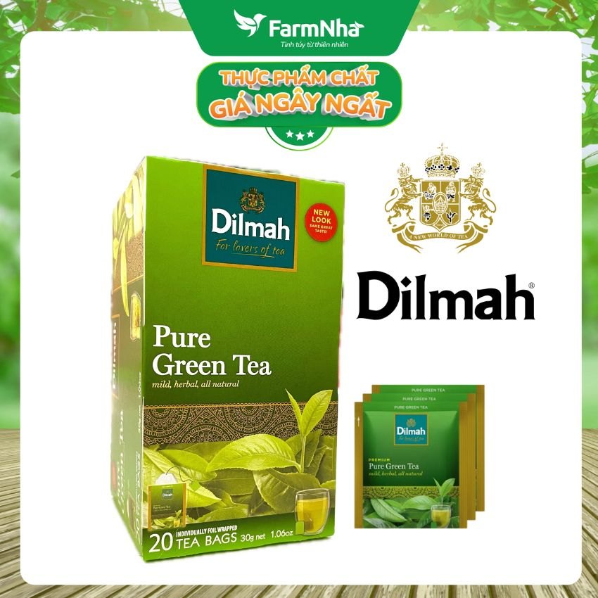 Trà Dilmah Pure Green Trà Xanh 30g 20 túix1.5g Túi Bạc Riêng Biệt - Tuyệt vời cho những ai yêu thích trà xanh