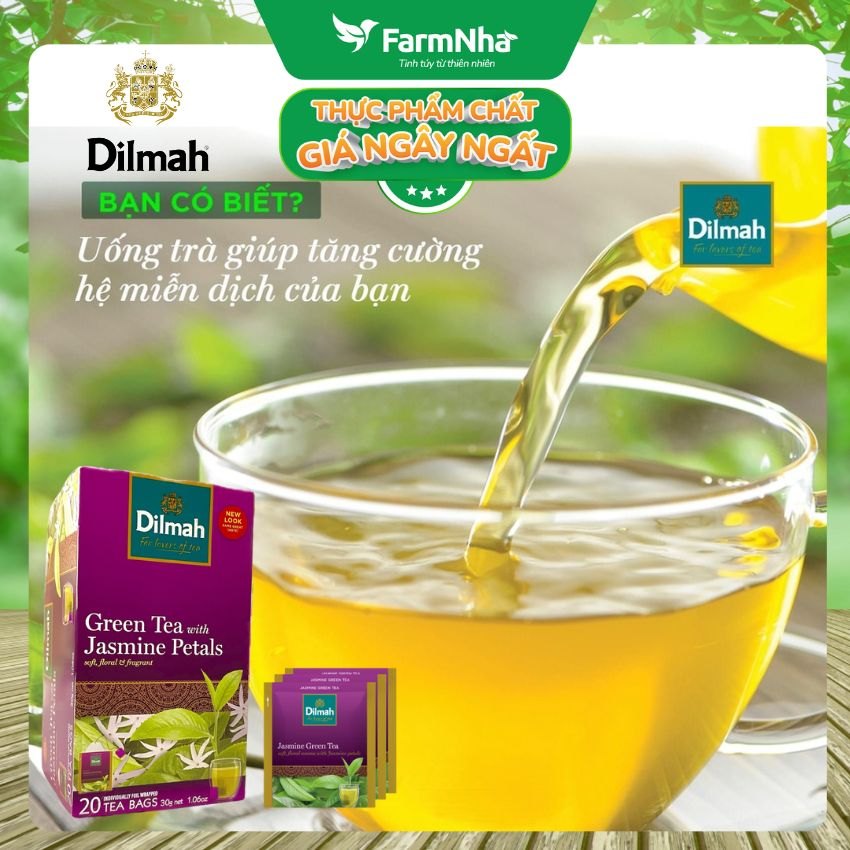 Trà Dilmah Green Tea with Jasmine Petals (Túi Bạc Đặc Biệt) 30g 20 Túi x 1,5g Hương hoa Nhài