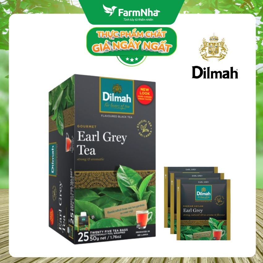 Trà Dilmah Premium Ceylon Earl Grey Tea 50g (Túi bạc đặc biệt) 25 túi x 2gr Trà Bá Tước - Tinh hoa trà Sri Lanka