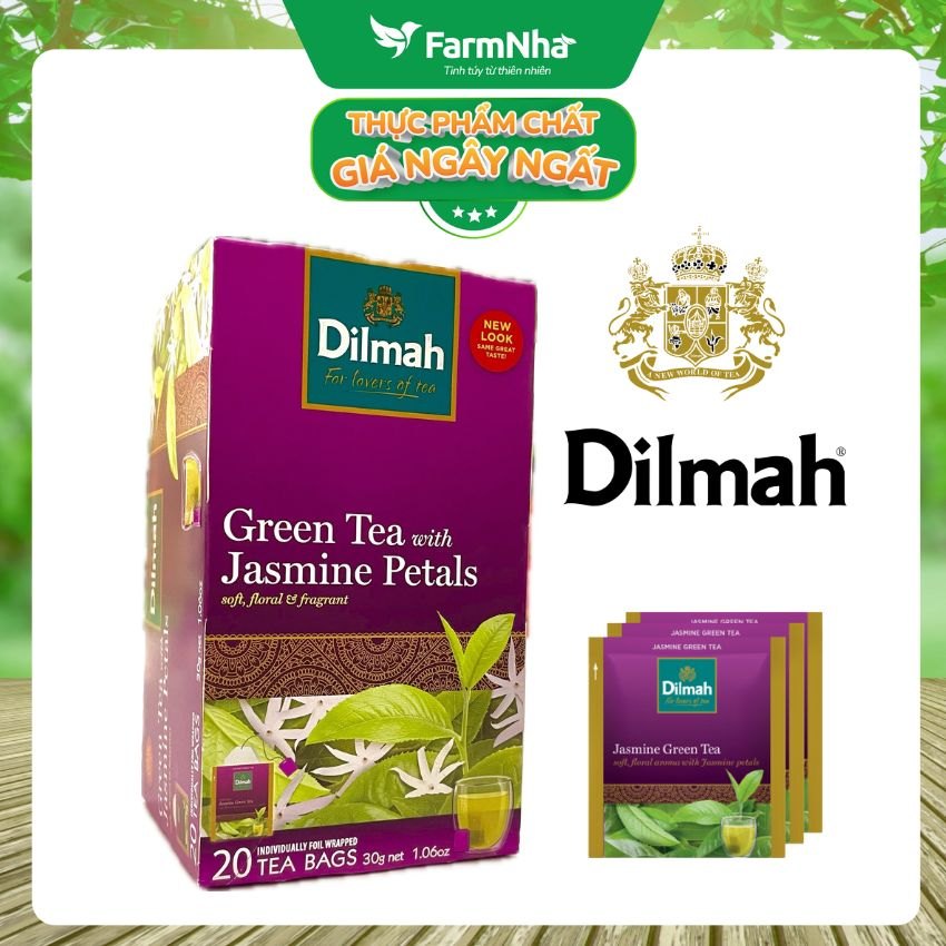 Trà Dilmah Green Tea with Jasmine Petals (Túi Bạc Đặc Biệt) 30g 20 Túi x 1,5g Hương hoa Nhài