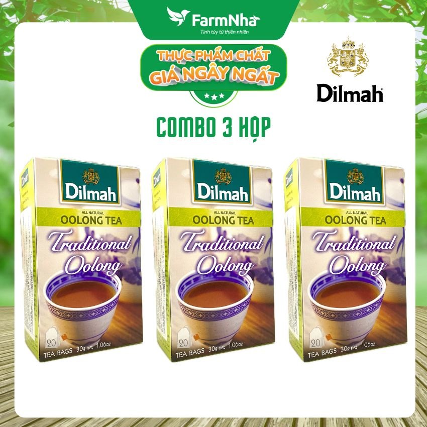 (Combo 3 Hộp) Trà Dilmah Traditional Oolong Tea All Natural 30g 20 túi lọc x 1.5gr Ô Long truyền thống - Tinh hoa trà Sri Lanka