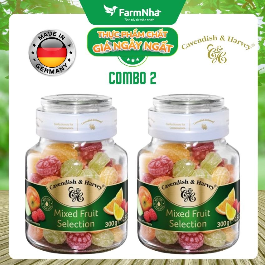 (Combo 2 Hủ) Kẹo Trái Cây Cavendish & Harvey Mixed Fruit Selection 300g Thủy Tinh Sang Trọng - Vị Trái Cây Tự Nhiên