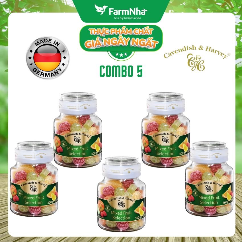 (Combo 5 Hủ) Kẹo Trái Cây Cavendish & Harvey Mixed Fruit Selection 300g Thủy Tinh Sang Trọng - Vị Trái Cây Tự Nhiên