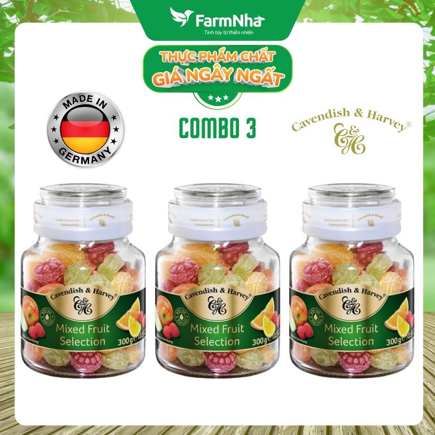 (Combo 3 Hủ) Kẹo Trái Cây Cavendish & Harvey Mixed Fruit Selection 300g Thủy Tinh Sang Trọng - Vị Trái Cây Tự Nhiên