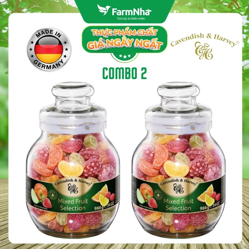 (Combo 2) Kẹo Trái Cây Cavendish & Harvey Mixed Fruit Selection 966g Thủy Tinh Sang Trọng - Vị trái cây tự nhiên