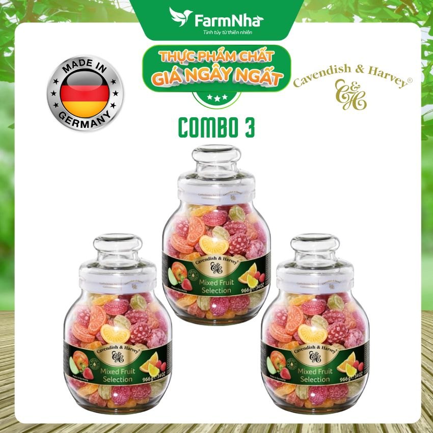 (Combo 3) Kẹo Trái Cây Cavendish & Harvey Mixed Fruit Selection 966g Thủy Tinh Sang Trọng - Vị trái cây tự nhiên