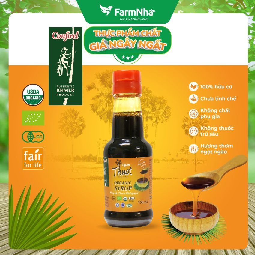 (Combo 3) Syrup mật thốt nốt hữu cơ Confirel 150ml - Sản phẩm tự nhiên, an toàn và khỏe mạnh từ Campuchia