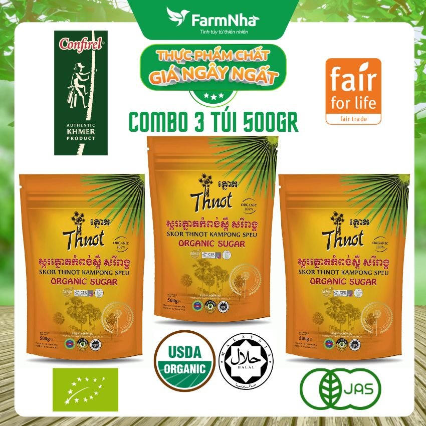 (Combo 3) Đường Thốt Nốt Hữu Cơ Confirel 500gr - Nguyên liệu tự nhiên an toàn từ Xứ Sở Chùa Tháp Campuchia