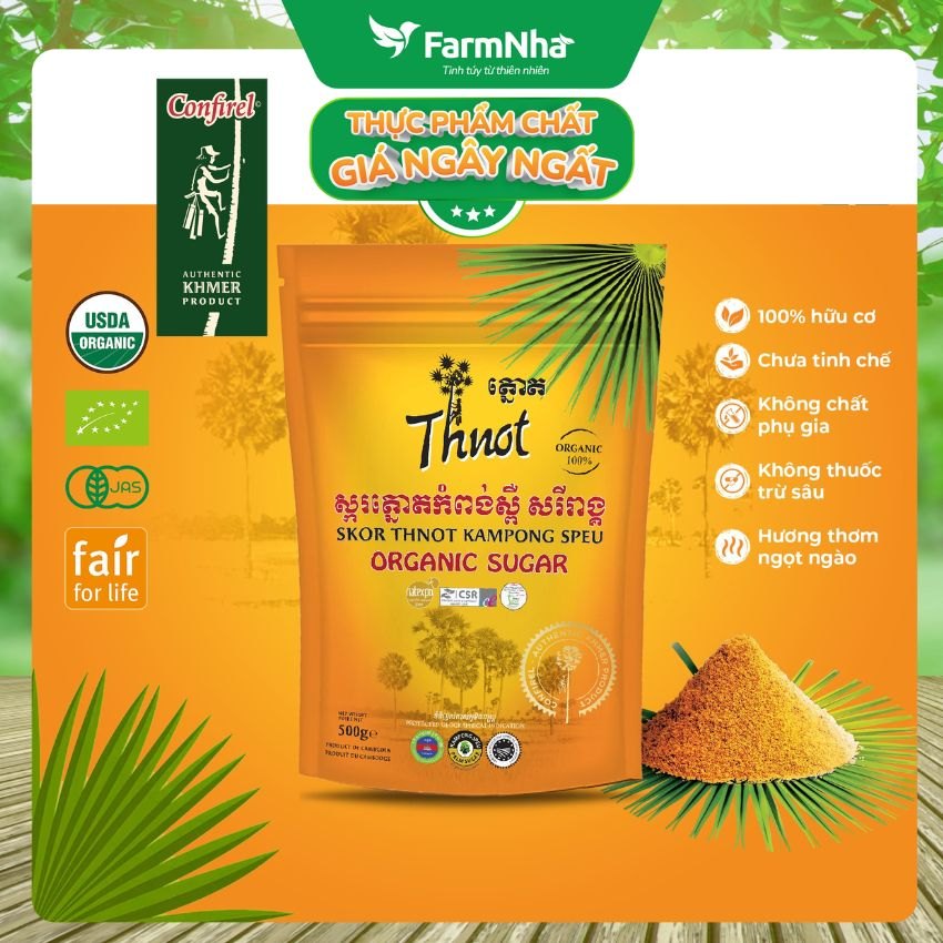 (Combo 3) Đường Thốt Nốt Hữu Cơ Confirel 500gr - Nguyên liệu tự nhiên an toàn từ Xứ Sở Chùa Tháp Campuchia