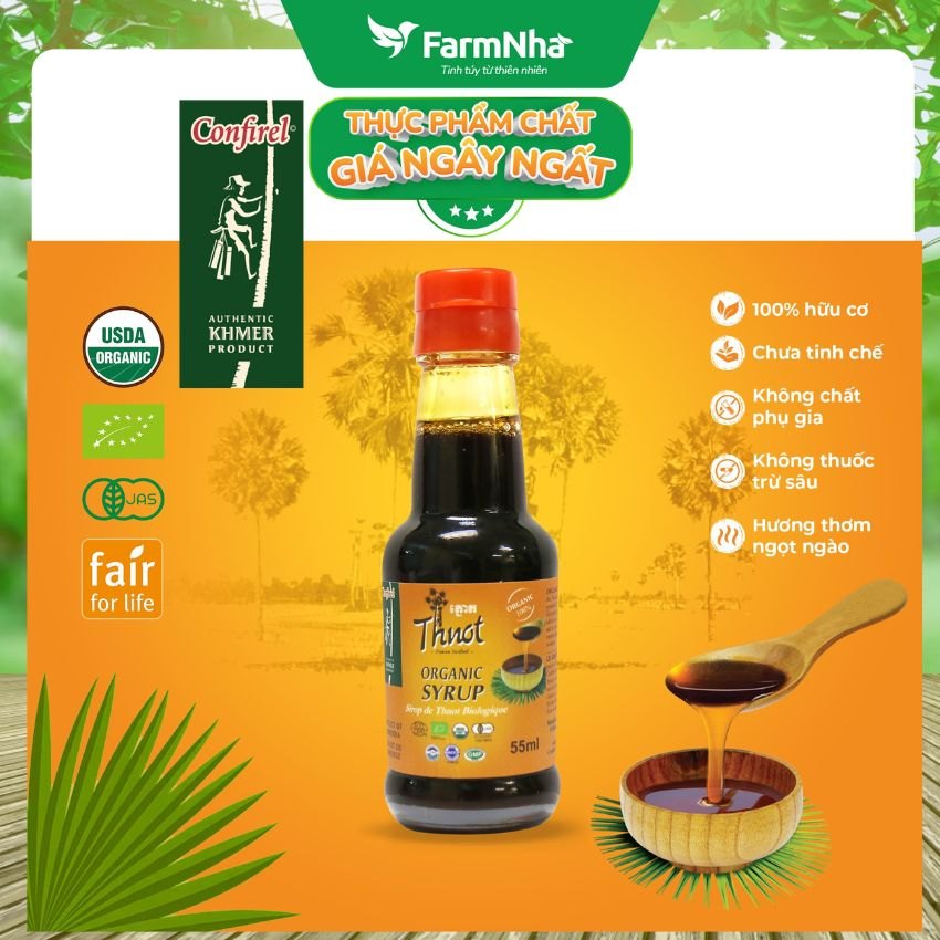 (Combo 3) Syrup mật thốt nốt hữu cơ Confirel 55ml - Sản phẩm tự nhiên, an toàn và khỏe mạnh từ Campuchia