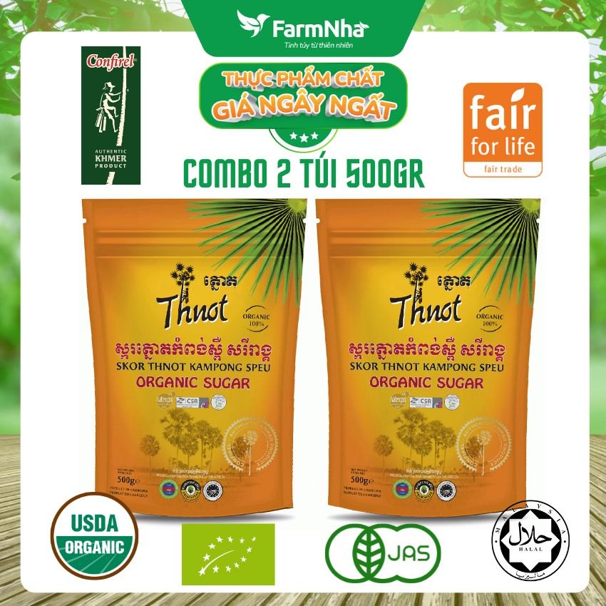 (Combo 2) Đường Thốt Nốt Hữu Cơ Confirel 500gr - Nguyên liệu tự nhiên an toàn từ Xứ Sở Chùa Tháp Campuchia