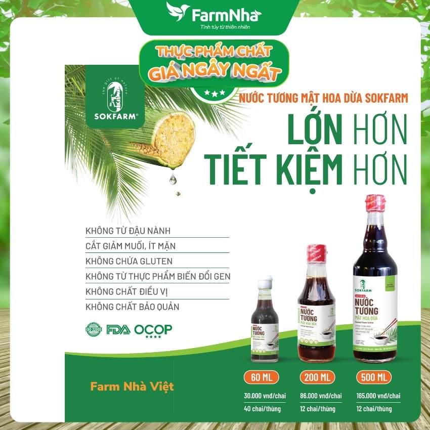 Nước tương mật hoa dừa Sokfarm 500ml - Sản phẩm hữu cơ tự nhiên, vị mặn tốt cho sức khỏe