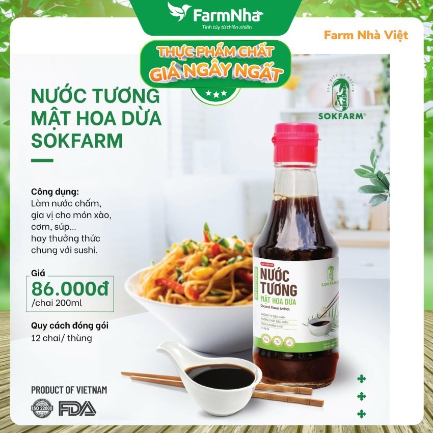 Nước tương mật hoa dừa Sokfarm 500ml - Sản phẩm hữu cơ tự nhiên, vị mặn tốt cho sức khỏe