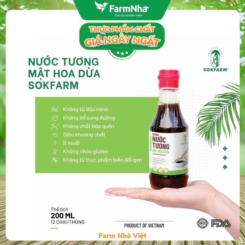 Nước tương mật hoa dừa Sokfarm 200ml - Vị Unami hữu cơ tự nhiên, vị mặn tốt cho sức khỏe