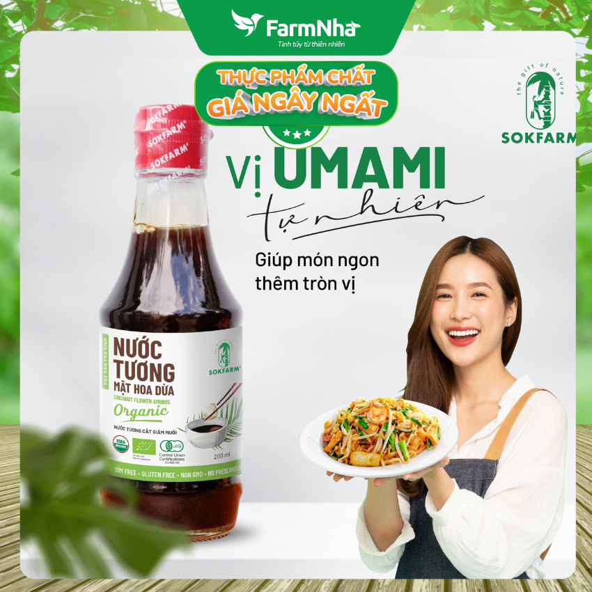 Nước tương mật hoa dừa Sokfarm 200ml - Vị Unami hữu cơ tự nhiên, vị mặn tốt cho sức khỏe