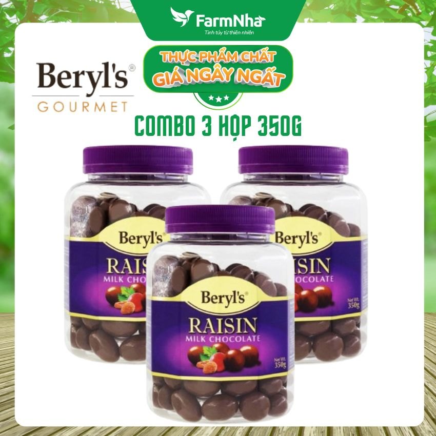 (Combo 3) Sô cô la sữa nhân nho khô Raisin Beryl's 350gr - So cô la hảo hạng cùng nho khô chất lượng tuyệt vời