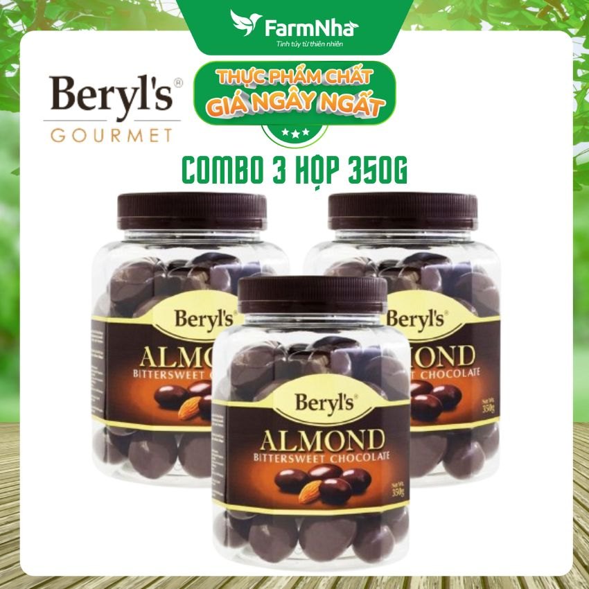 (Combo 3) Sô cô la Beryl's 350g Almond Bittersweet - Sô cô la nguyên chất và vị ngọt ngào, thơm béo của bột sữa nguyên kem