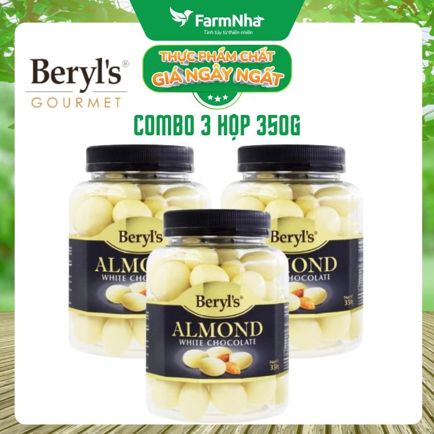 (Combo 3) Sô cô la Beryl's 350g Almond White Chocolate - Hương vị tuyệt vời giữa Sô cô la trắng và hạnh nhân thơm giòn