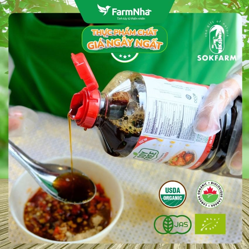 Nước tương mật hoa dừa Sokfarm 1 lít dòng chuyên nấu - Vị Unami hữu cơ tự nhiên, vị mặn tốt cho sức khỏe