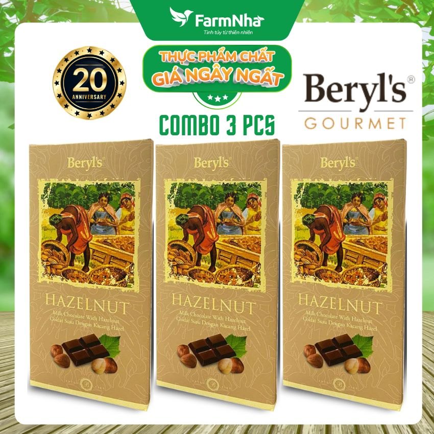 (Combo 3) Sô cô la Beryls Hazelnut Chocolate 85g: Sự Kết Hợp Hoàn Hảo Giữa Sô Cô La và Hạt Dẻ Cười